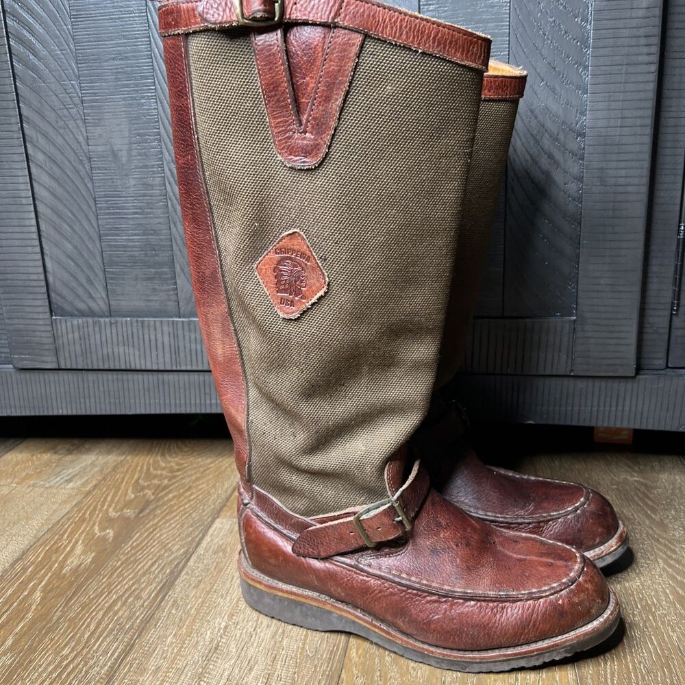 Chippewa Cutter Snake Boot 17" Men's 9 D Leather Canvas Moc Toe USA 23922